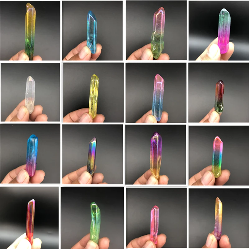 Drop Shipping 50g Electroplated Red Titanium Rainbow Aura Lemurian Quartz Crystal Point Healing Stones Decor Natural Stones