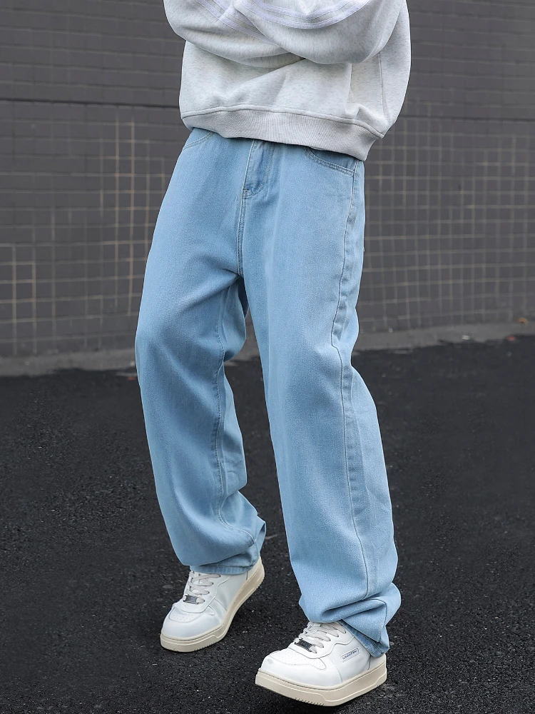 Streetwear Y2K Men Wide Leg Pants Baggy Jeans Straight Cotton Elastic Waist Loose Denim Trousers Korean Fashion Male Clothes