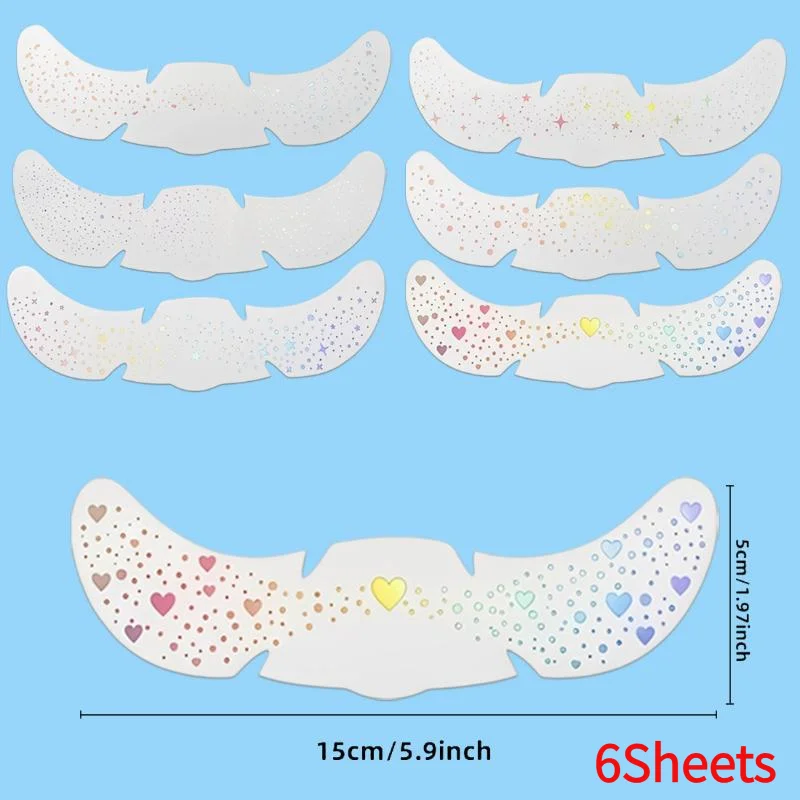 6Sheets Glitter Freckles Holographic Stickers Heart Freckle Tattoos Glitter Stickers Waterproof Temp Tattoos.