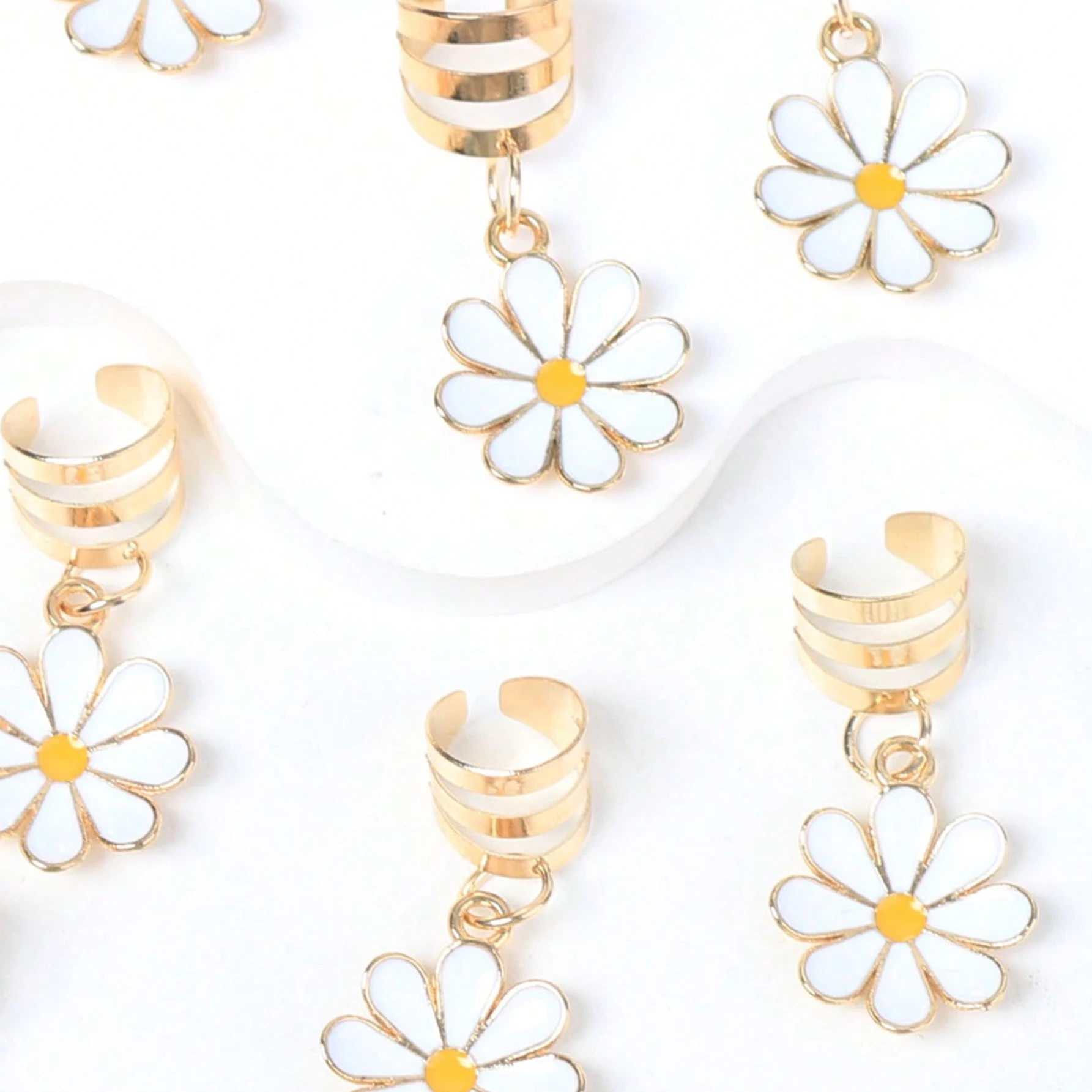 10pcs Exquisite White chrysanthemum Hair Rings - Vintage Inspired Braid Accessories for Women, Trendy Hair Barrettes