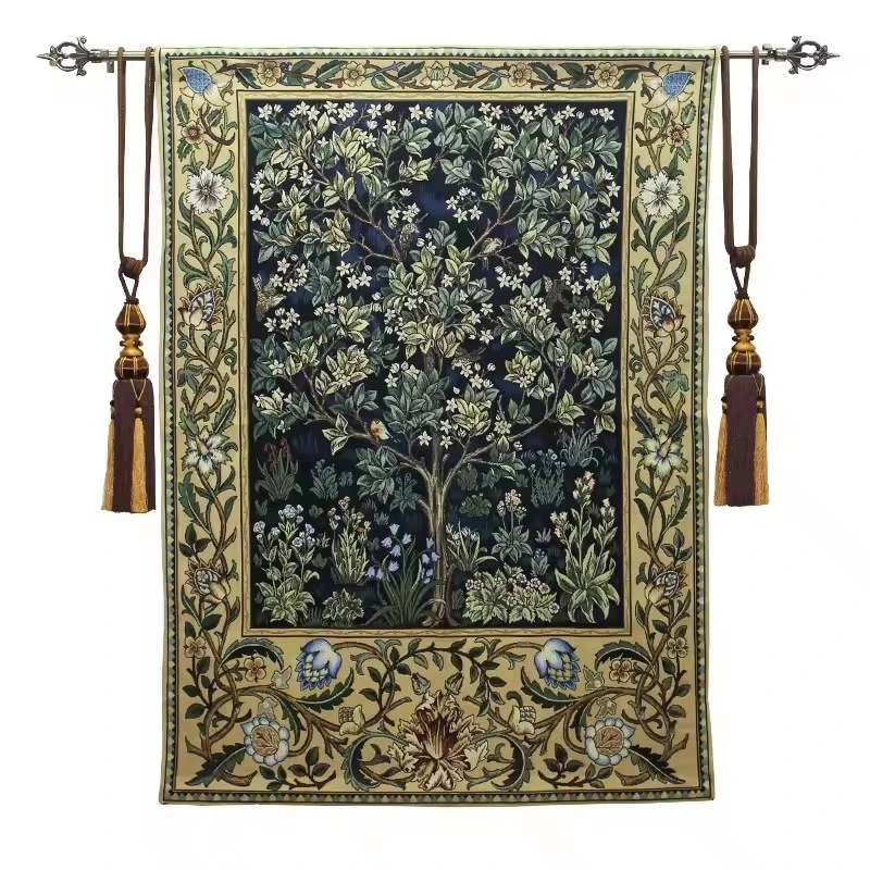 

William morris blue tree of life 140*107cm antique textile decorative Belgiu wall hanging tapestry for home decorative tapestry