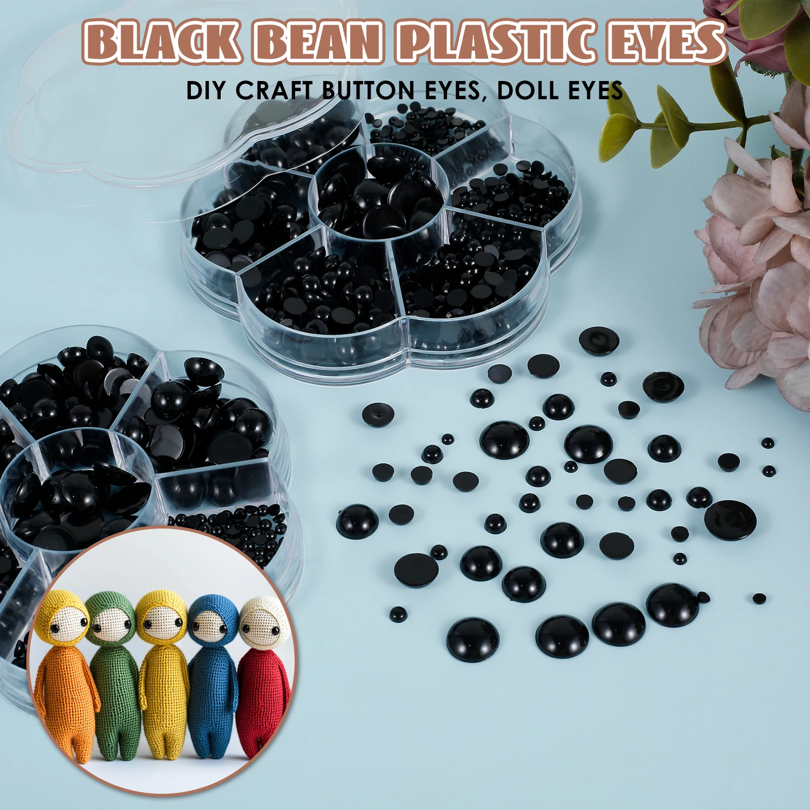 500개 검정 플라스틱 인형 눈알 3-12mm 구슬, 봉제인형, 코바늘 곰, 공예용, 봉제완구용 곰 눈알