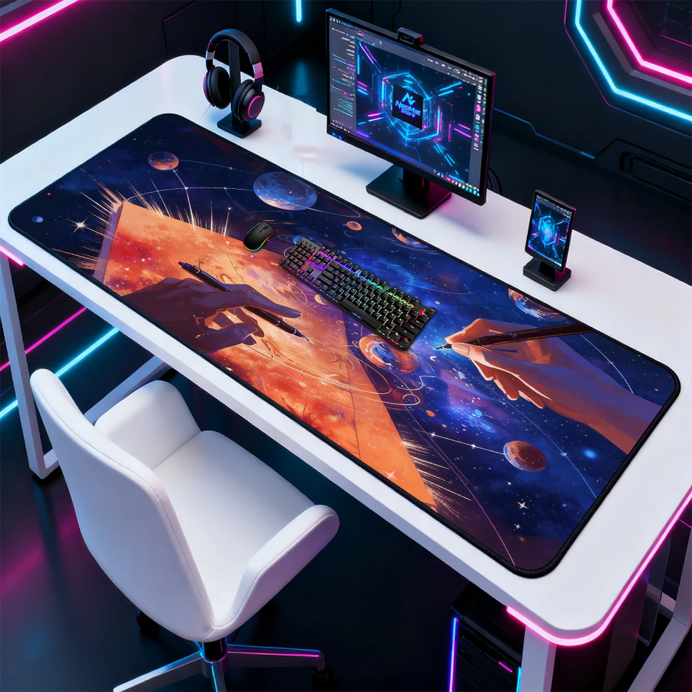 Galaxy Space Desk Mat Exsurreal Office Hand-Drawn Universe Aesthetic Mouse Pad Rubber Mat Decoration Pc Mousepad Xxxl 1200x600