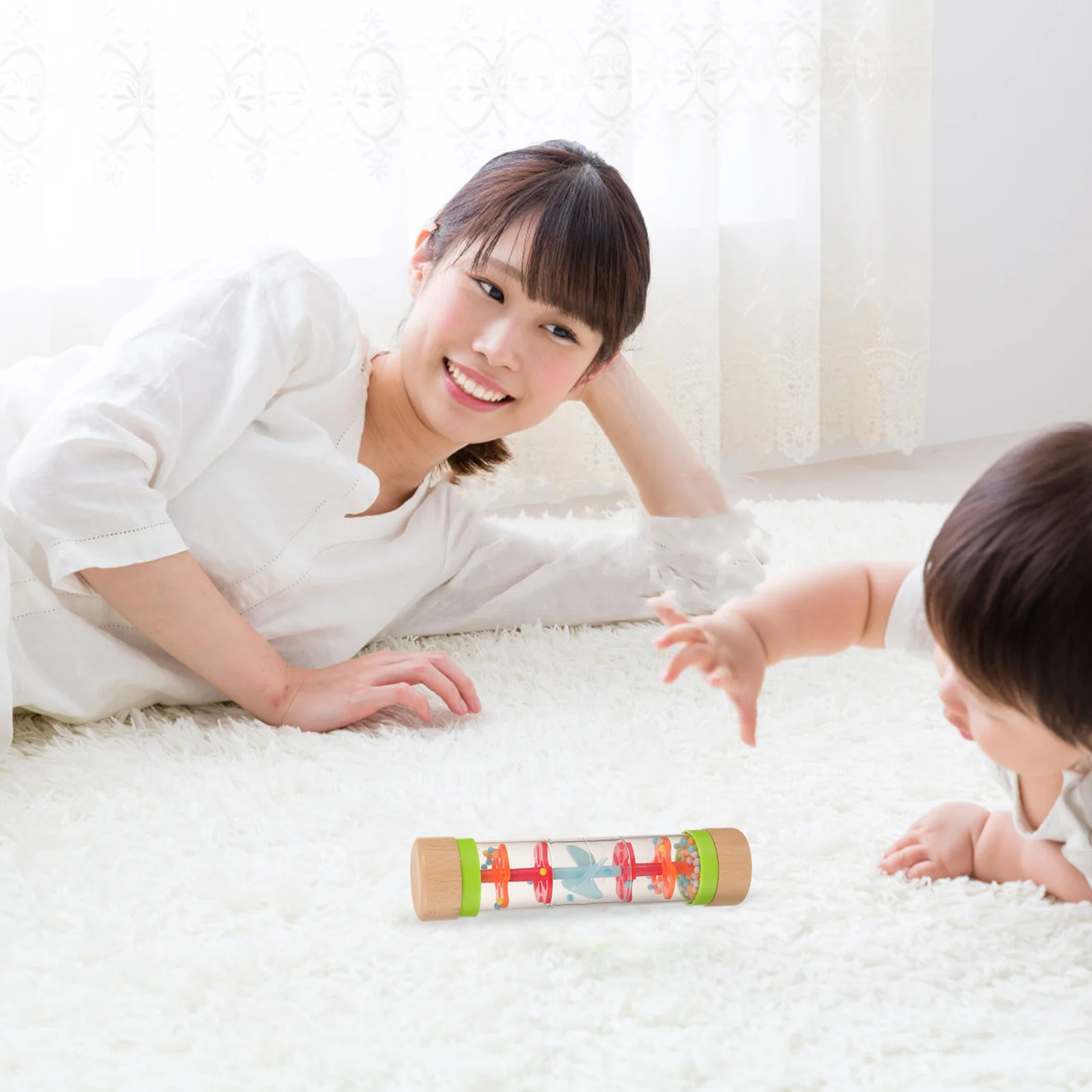 1pc Wooden Rain Sound Tube Rainbow Colorful Smooth Safe For Baby Visual Auditory Stimulation Kids Musical Educational Montessori