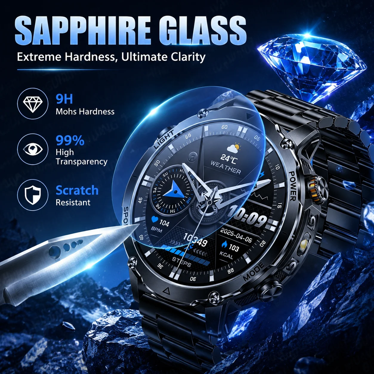 MAVHX Ultra 1400mAh Military Smart Watch For Men Women Waterproof Health Custom dial Flashlight Sports Smart Watches Bracelet