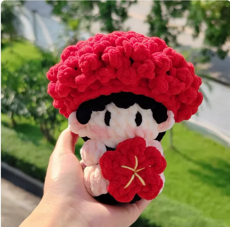 A small red flower, soft candy, knitted doll, birthday gift, celebrity-themed soft candy, celebrity doll