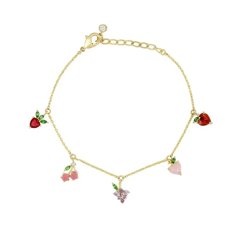 INS Style Hot Sale Zircon Cherry Peach Tropical Fruit Bracelet female Adjustable