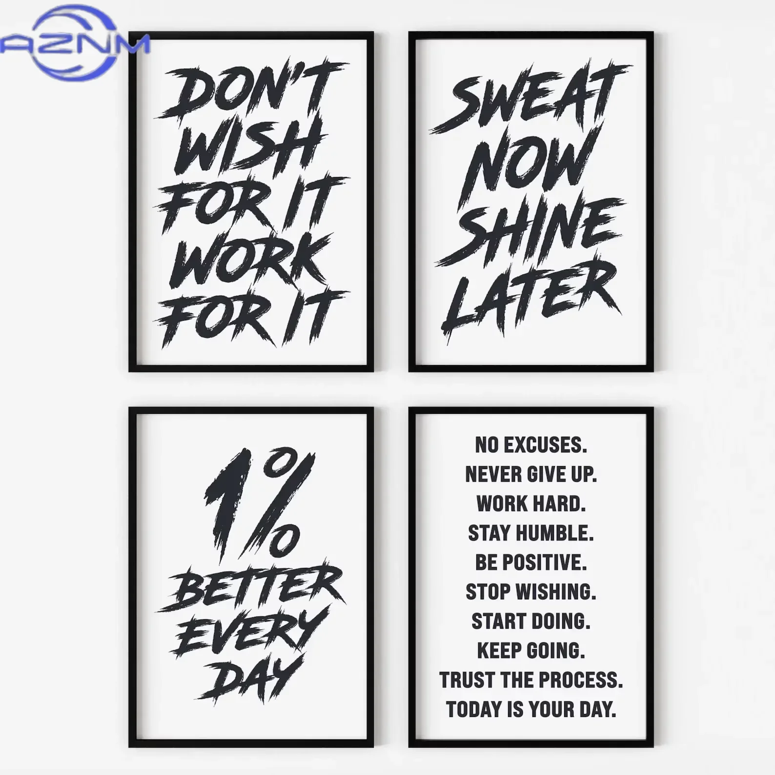 AZNM Gym Wall Art Poster Gym Inspirational Poster Home Gym Wall Decoration Gym Slogan Canvas Printing Decorative Painting Framel