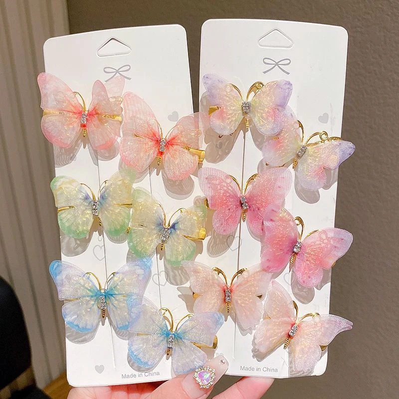 6pcs/Set Mini Simulation Butterfly Barrettes Hairpin Non-Slip Colorful Gradient Side Bangs Duckbill Clips For Baby Teen Girls