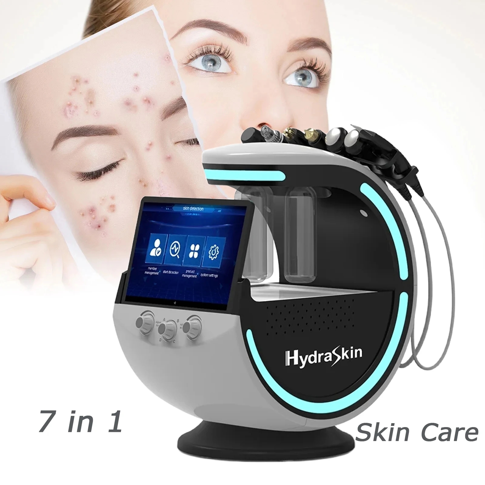 ใหม่ 7 In 1 Smart Ice Blue Hydra oxyge Dermabrasion Facial Machine ทําความสะอาดผิวเครื่องวิเคราะห์ Deep Pore สูญญากาศ Hydrofacial Beauty