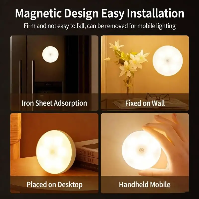 LED Night Light Smart Human Body Sensor With Digital Sensor Head Magnetic Suction Wireless-Use Eye Protect Night Lamp