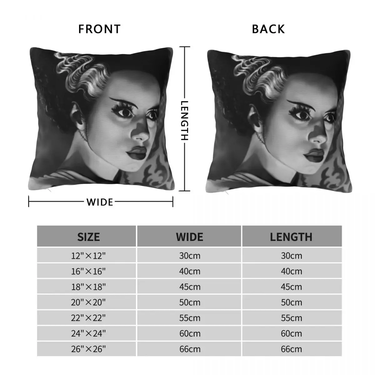 Bride Of Frankenstein Pillowcase Polyester Linen Velvet Pattern Zip Decor Car Cushion Cover