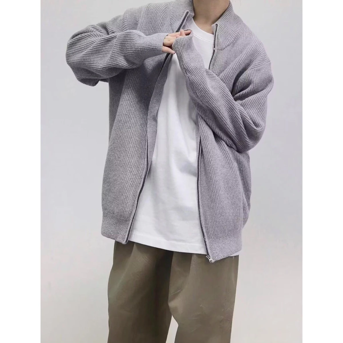 

American Retro Casual V-Ne Knitted Sweater Men's Color Open Cardigan Soft Polyester Long Sve Winter Outerwear