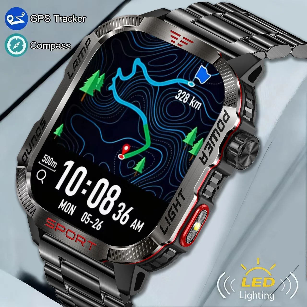 

2025 New LED Flashlight Smart Watch Men Bluetooth Call Waterproof 600mAh Large Battery Smartwatch Heart Rate Monitor Smart Watch