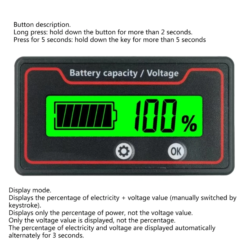 LCD Display Battery Capacity Indicators Acid Lithium Car Motorcycle Voltmeter Gauges 12V 24V 36V 48V 60V 72V 84V Dropshipping