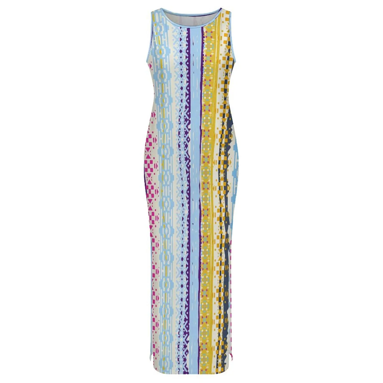 Boho Style Tribal Dress Sleeveless Abstract Ethnic Cute Maxi Dresses Spring Street Style Graphic Bodycon Dress Large Size 4XL