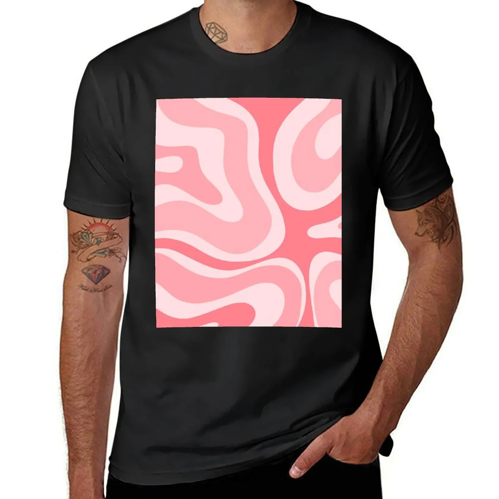 Modern Retro Liquid Swirl Abstract in Pastel Pink Blush T-Shirt summer tops heavyweights customs oversized men workout shirt