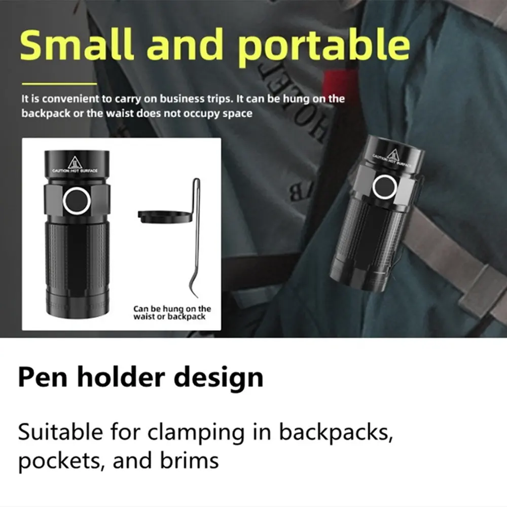 Portable Mini Strong Light XPG LED Flashlight Pocket Flashlight Bright XPG with Pen Buckle 16340 Rechargeable Battery