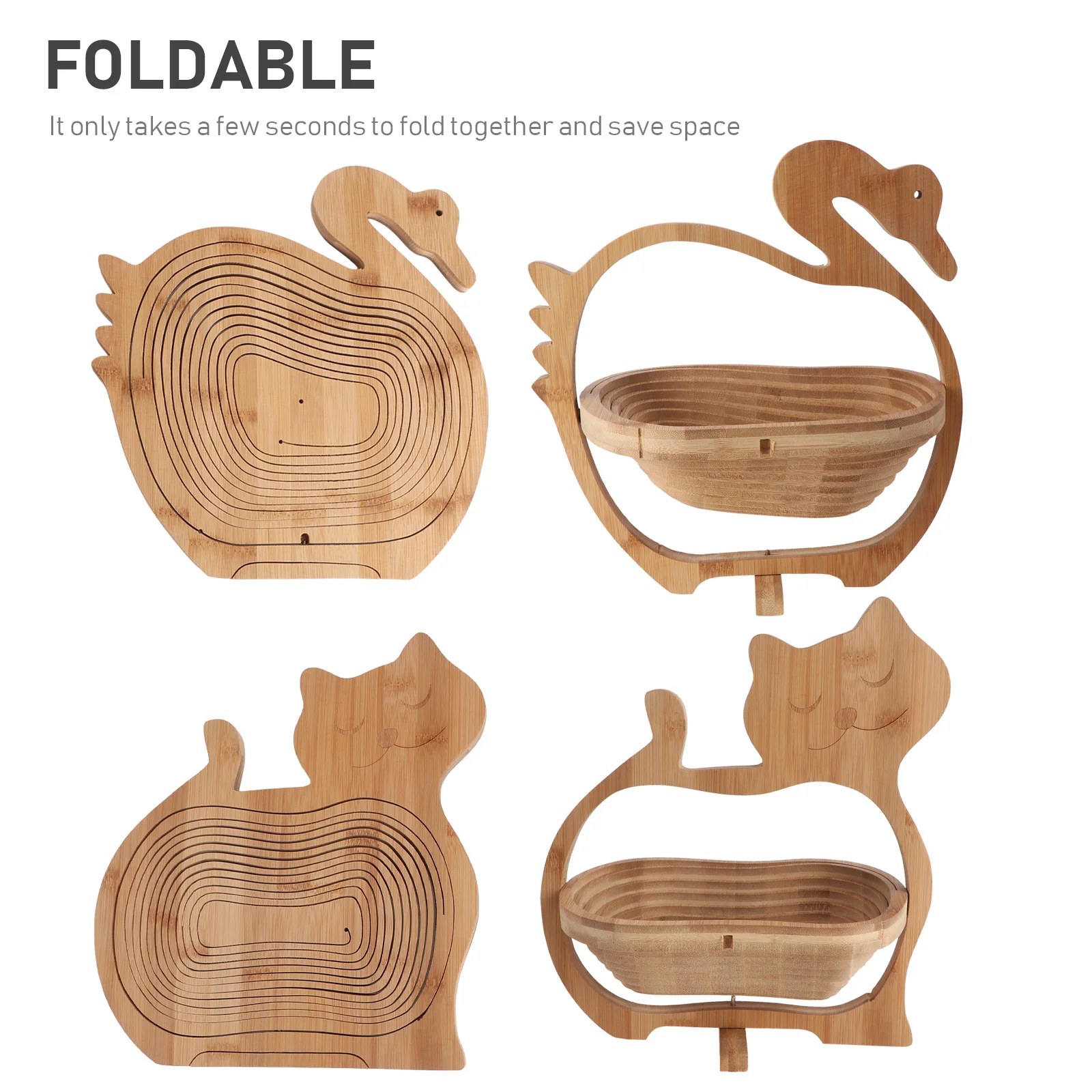 

1Pcs Eco Friendly Bamboo Folding Fruit Basket Multipurpose Kitchen Storage Organizer Fruit Bowl Cutting Board Pot Holder