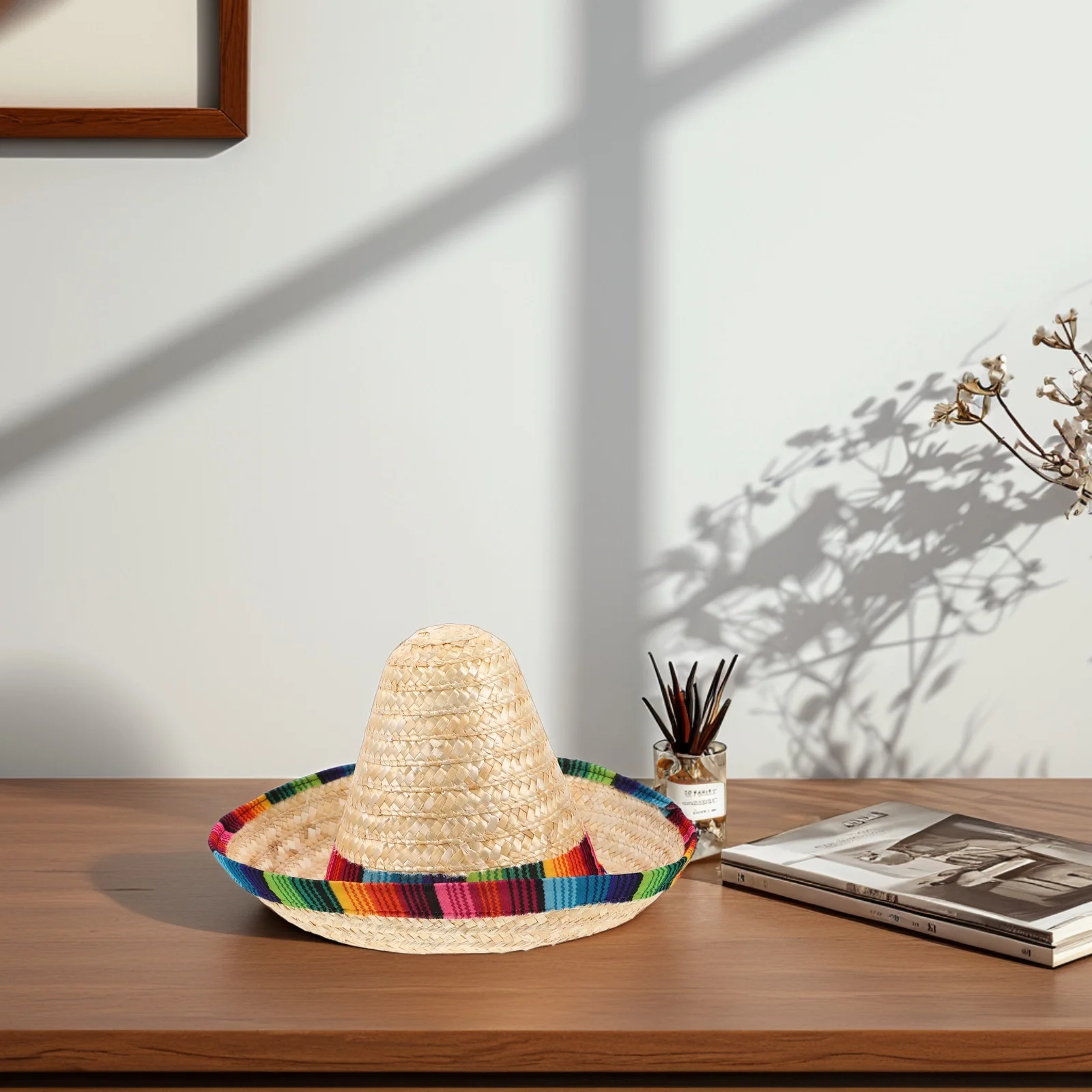 

Mexican Straw Fiesta Carnival Costume Accessories For Adults Lightweight Breathable Decorative Sombrero Hat 43Cm Beige
