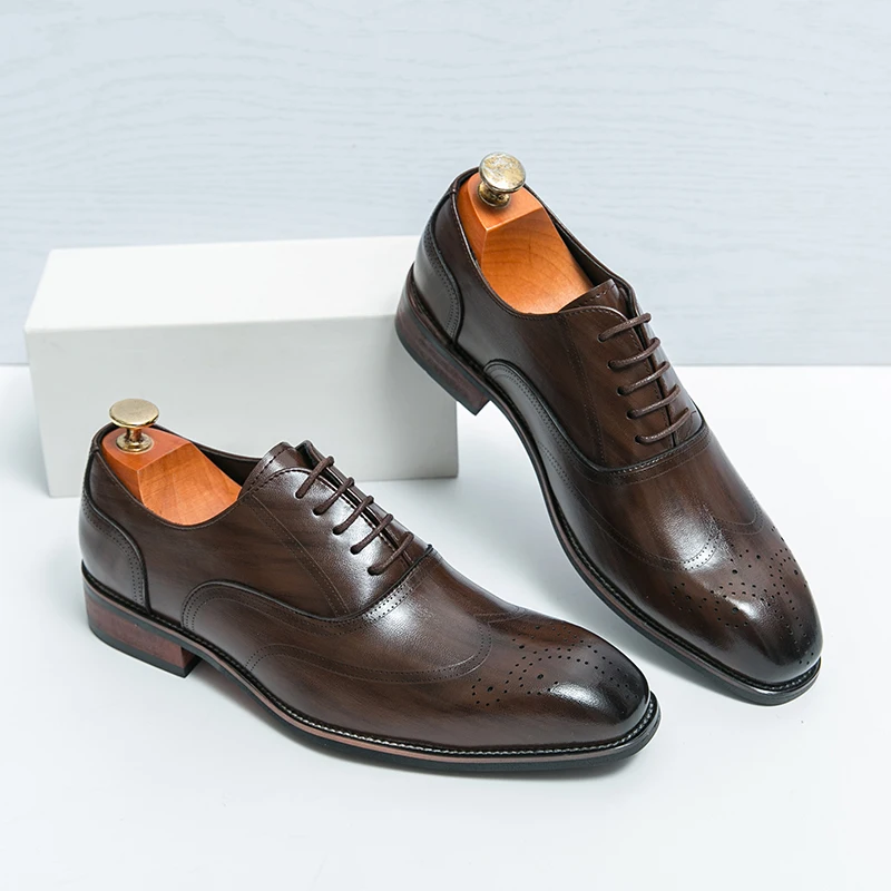 

Oxfords Shoes for Men Brown Black Business Lace-up Pu Office Brogue Wedding Dress Shoes Zapatos De Vestir Hombre Mens Shoes