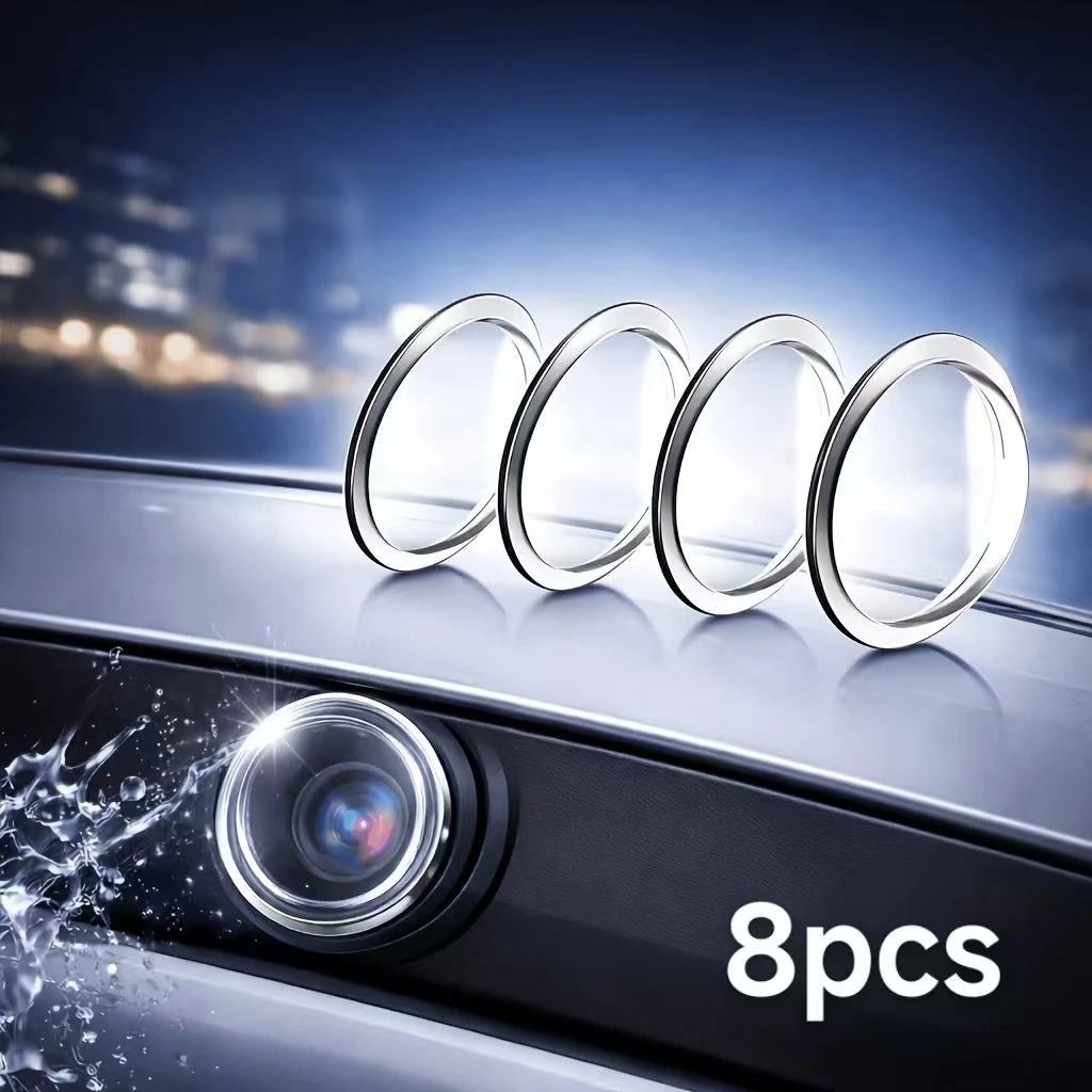 8Pcs Car Camera Protective Covers with Cleaning Cloth, Universal 360° Panoramic Reverse Camera Housing, Dustproof Scratchproof W