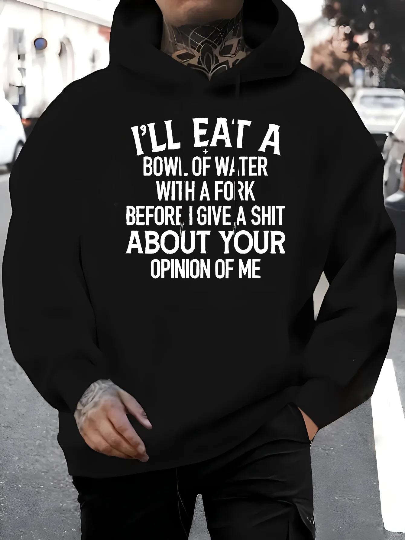 سترة رجالية بغطاء للرأس من القطن | طباعة شعار جريء | بلوفر كاجوال، مع جيب الكنغر #1