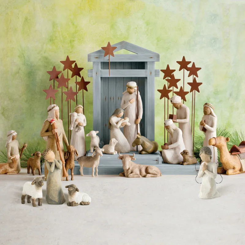 

20pcs Holy Jesus Sculptures Ornaments with Star and Manger Catholic Religious Shepherdess Statues Figurine Craft Home Decoration