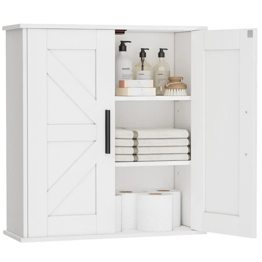 

Wall Cabinet, Over Toilet Storage Cabinet with Barn Doors and Adjustable Shelves, 3Tier Medicine Cabinet Wall Mounted, for Bath