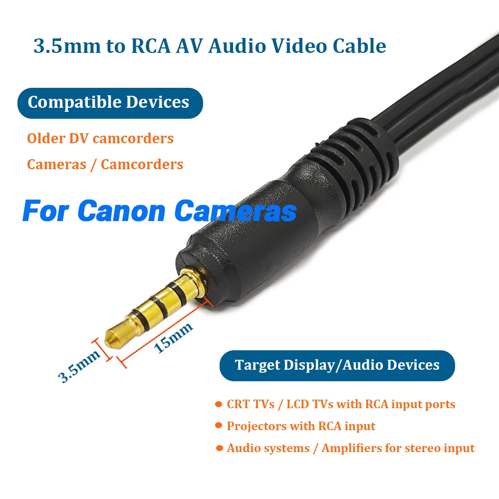 1.2M STV-250N 3.5mm to RCA AV Audio Video Cable, Composite Cable for Camera/Camcorder, Connect to TV for Photo/Video Playback