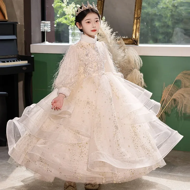 

Girls Dress Autumn and Winter High-end Birthday Children's Piano Performance Clothes Flower Girl Little Girl Host Princess Dress