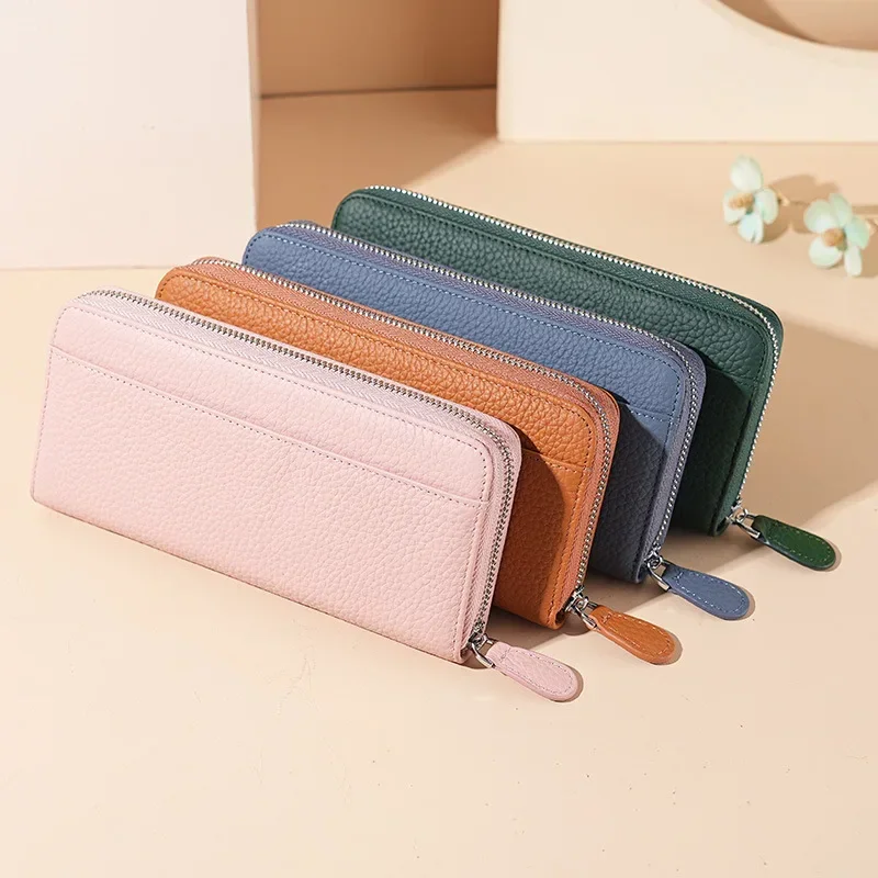 

Genuine Leather Long Phone Wallet Bag Fashion Coin Purse Key Lipstick Case Earphone Pouch ID Credit Card Holder for Women Clutch