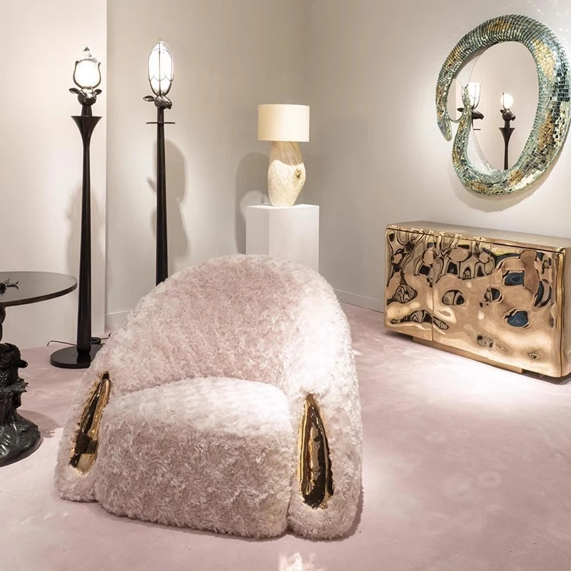 

Nordic light luxury special-shaped fabric single sofa beauty salon sitting area reception bedroom balcony lazy sofa chair