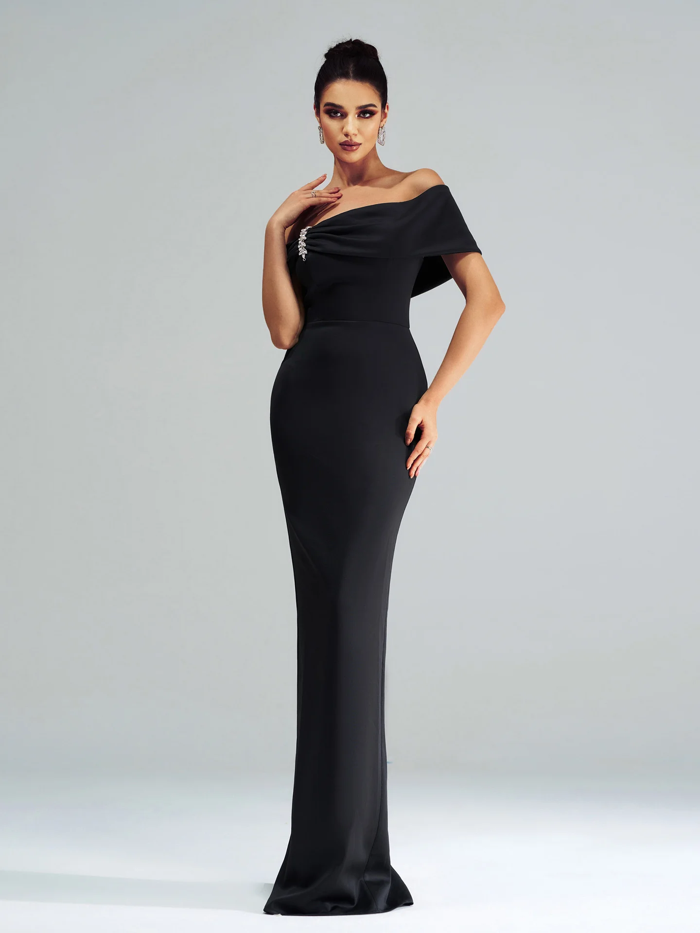 

Evening Gown One oulder Svel Fi Tail Dr High Waist Knitted Polyester Autumn Basic Sle Wedding Par Dr