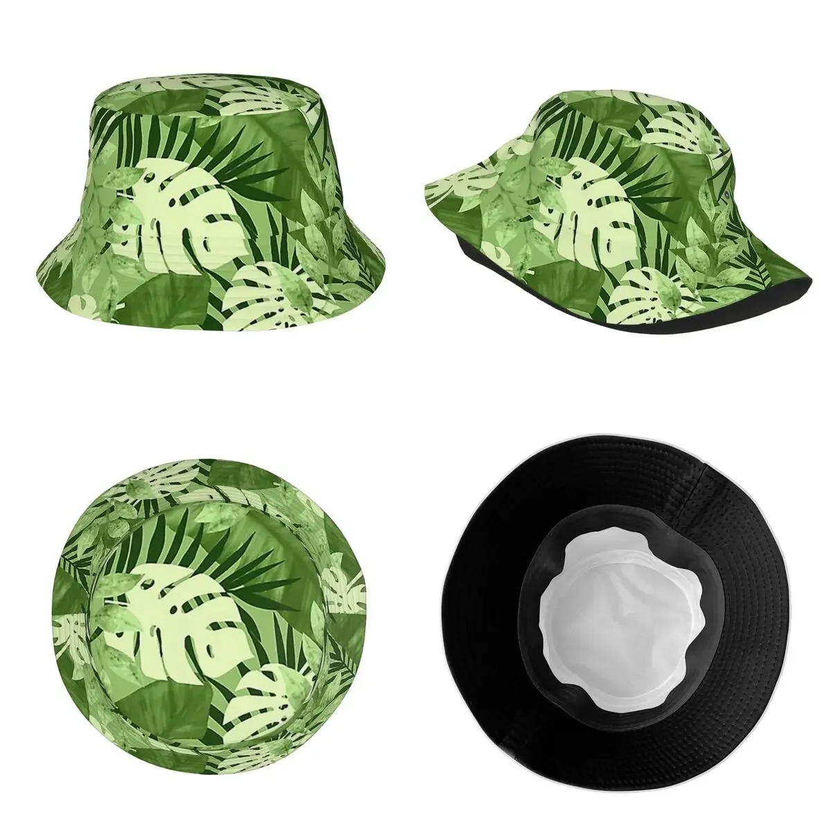 أوراق شجر الطبيعة دلو القبعات الصيف الشاطئ أغطية الرأس اكسسوارات الغابة الاستوائية النباتات الخضراء قبعة الصيد فتاة بنما قبعة Packable #5