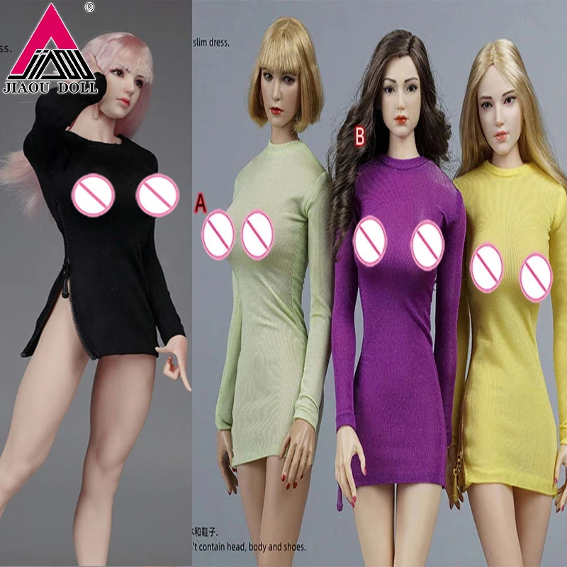 

1/6 Scale Clothes Model Dolls Slim Dress Solid Color Side High Slit Tight Skirt For 12'' Female Action Figure