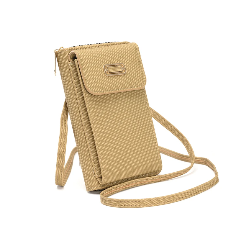 2024 new Korean style women\'s mobile phone bag popular fashion mini metal decorative shoulder crossbody bag vertical pu zipp