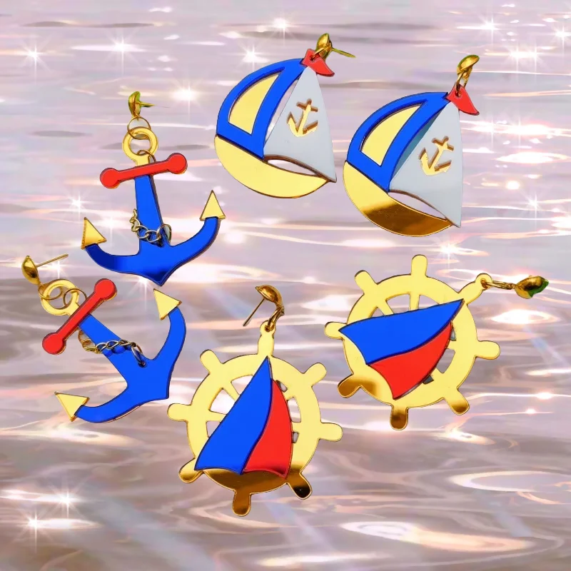 

Anchor Rudder Drop Earrings for Women Unique Bold Nautical Jewelry Mirror Acrylic Accessories