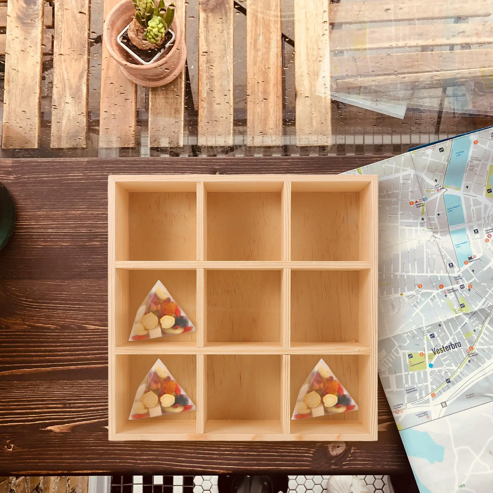Handcrafted Wooden Tea Box Organizer for Tea Bags Sugar Packets Condiment Packets Small Craft Supplies Lightweight Portable