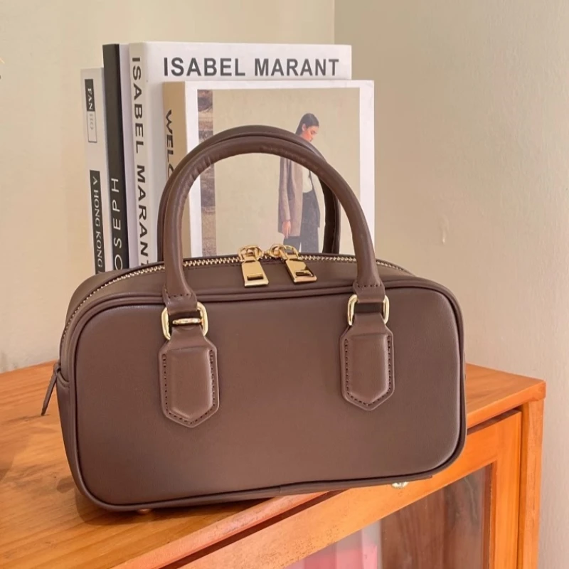 

Luxury Designer Genuine Leather Vintage Boston Handbag Fashionable Niche Design Single Shoulder Crossbody Bag New Style 2025