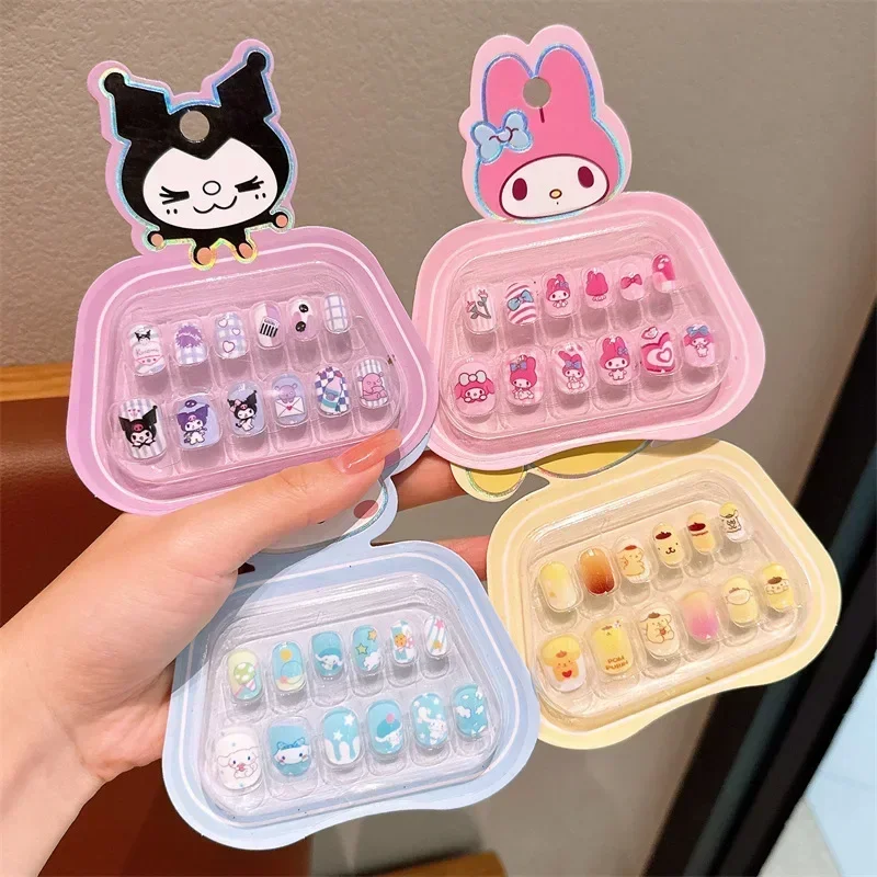 

Hello Kitty Kawaii Ins MINISO My Melody Fashion Children Soft Fake Nail Patch Cute Cartoon Wear Nail Decoration Gifts for Kids