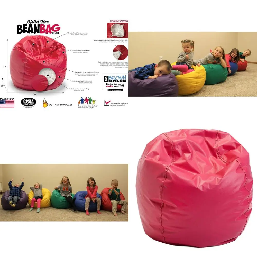 

Kid-Sized Baseball Style Vinyl Bean Bag Chair - Perfect for Game Rooms in Pink