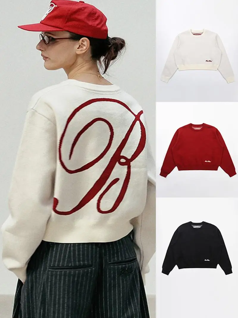 

Женский вязаный свитер в американском стиле с длинными рукавами и круглым вырезом, с вышивкой, ретро, повседневный, модный, для работы и отдыха