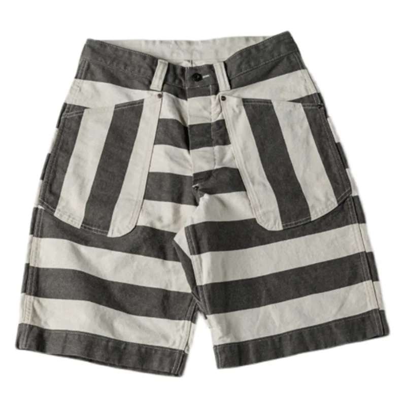 Imagem -04 - Calças Retro Loose Casual Cargo Heavypeso Black White Striped Prisoner Shorts Macacão de Ferramental para Caminhadas ao ar Livre Escalada Fitness