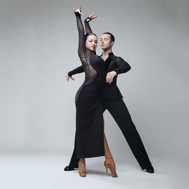 Customized Adult Women Latin Dance Suit Side Split Long Dress Female Rumba Performance Skirt TH-0182D1