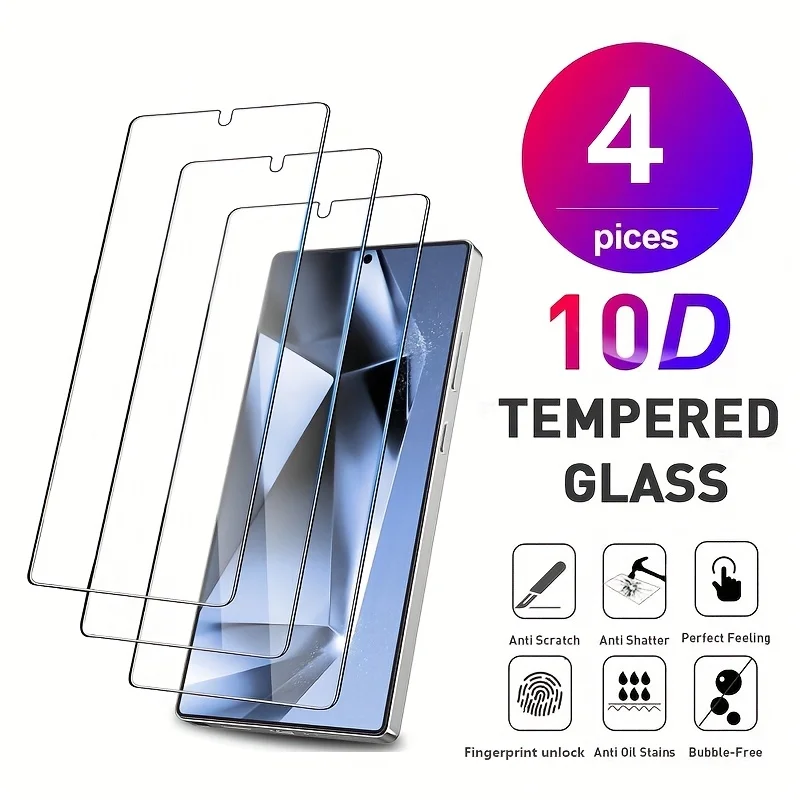

4 Pack Full Cover Screen Protector for Samsung Galaxy S25 Ultra 6.9 Inch, 9H Tempered Glass, Ultrasonic Fingerprint Unlock, Case