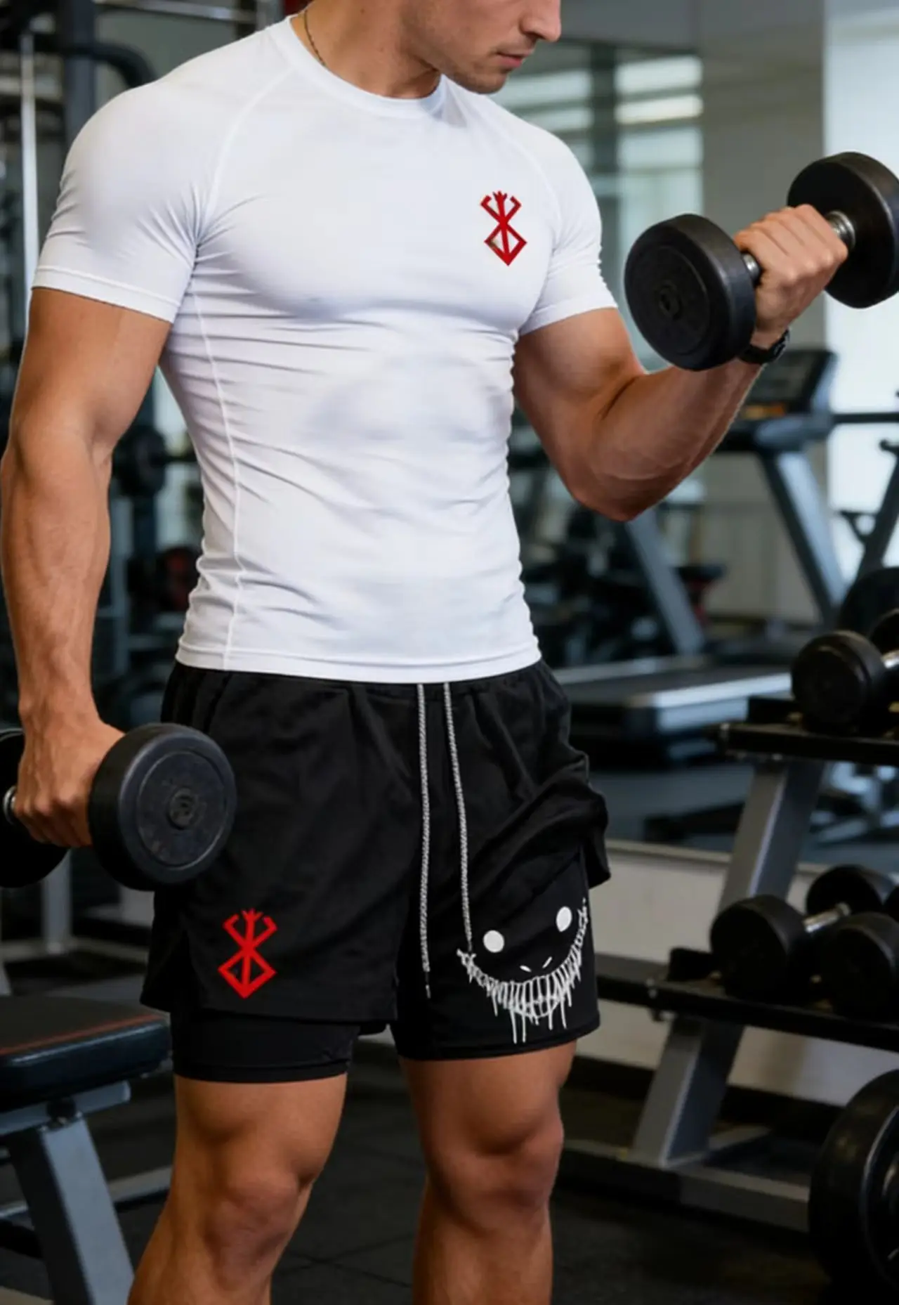 

Men's fashionable casual fitness set, gym quick drying sportswear, fitness suit+shorts, two-piece set, running, training