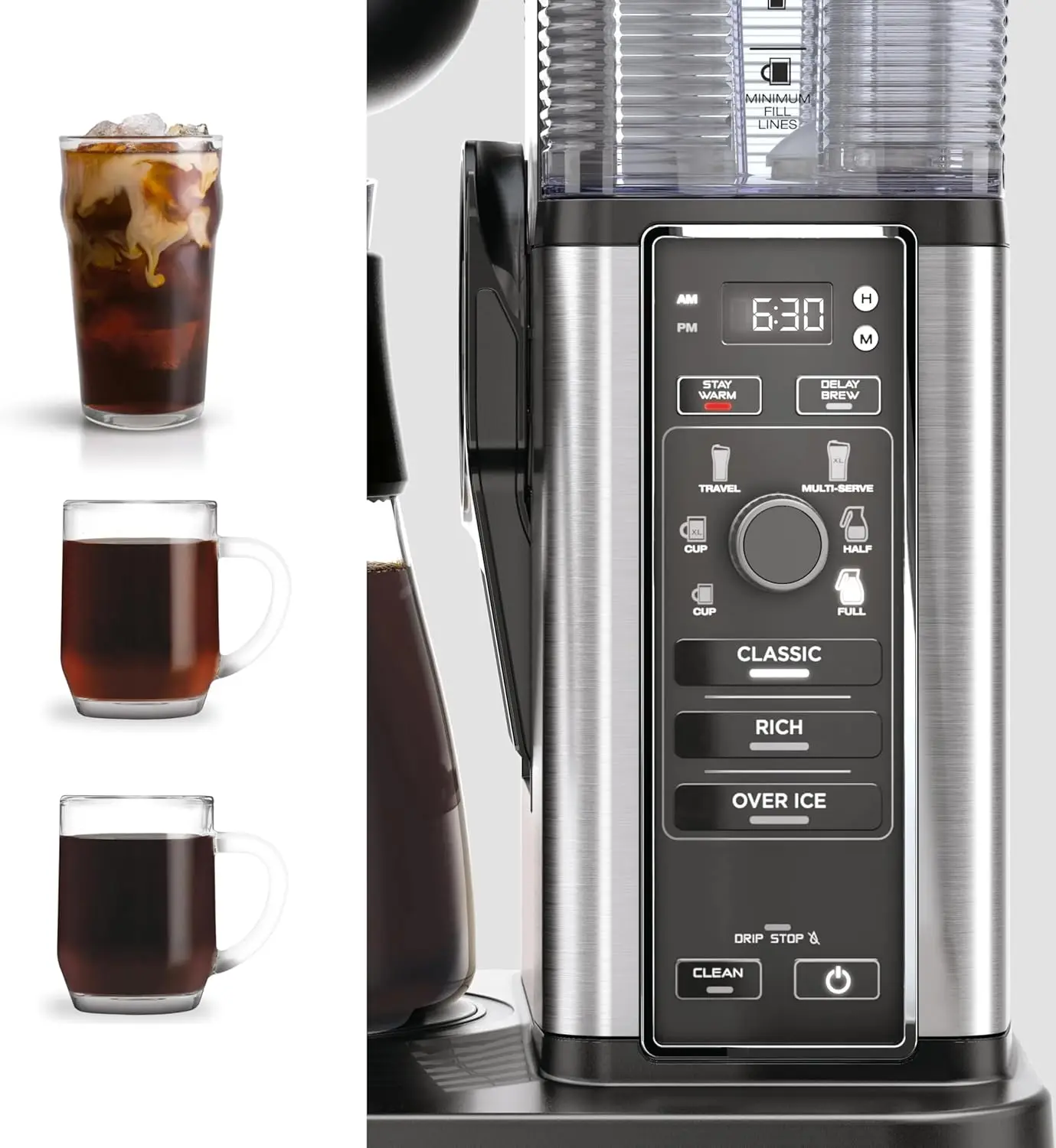 Ninja Hot & Iced Coffee Maker 10-Cup Coffee Maker with 3 Brew Styles for Ground Coffee, Built-in Water Reservoir & Glass Carafe