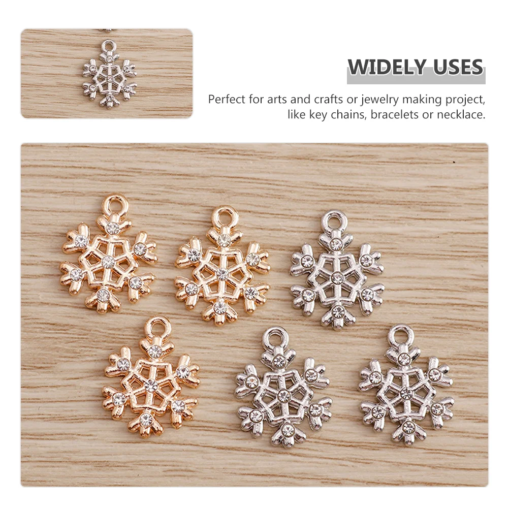 20 Pcs Christmas Necklace Snowflake Pendant Accessories Bracelet Charms Jewelry Making Supplies Rhinestones