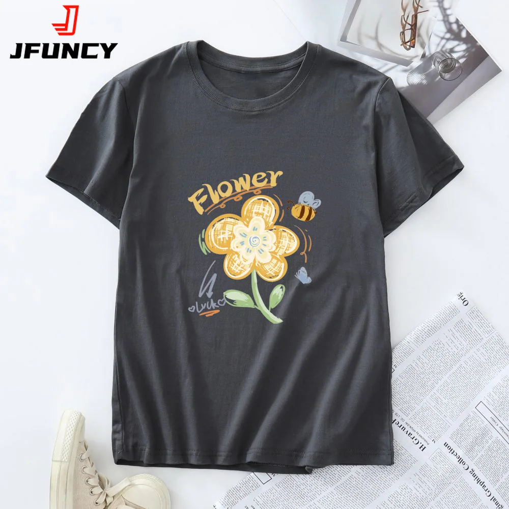 Women Tee Shirts 100% Cotton Short Sleeve Top Woman Summer Women's T Shirt Oversized Clothing 2025 New Graphic Female T-shirt